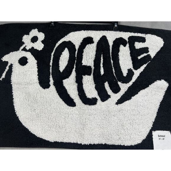 Urban Outfitters Peach Bird Cotton Bath Mat Washable Black White Rug - Picture 2 of 5